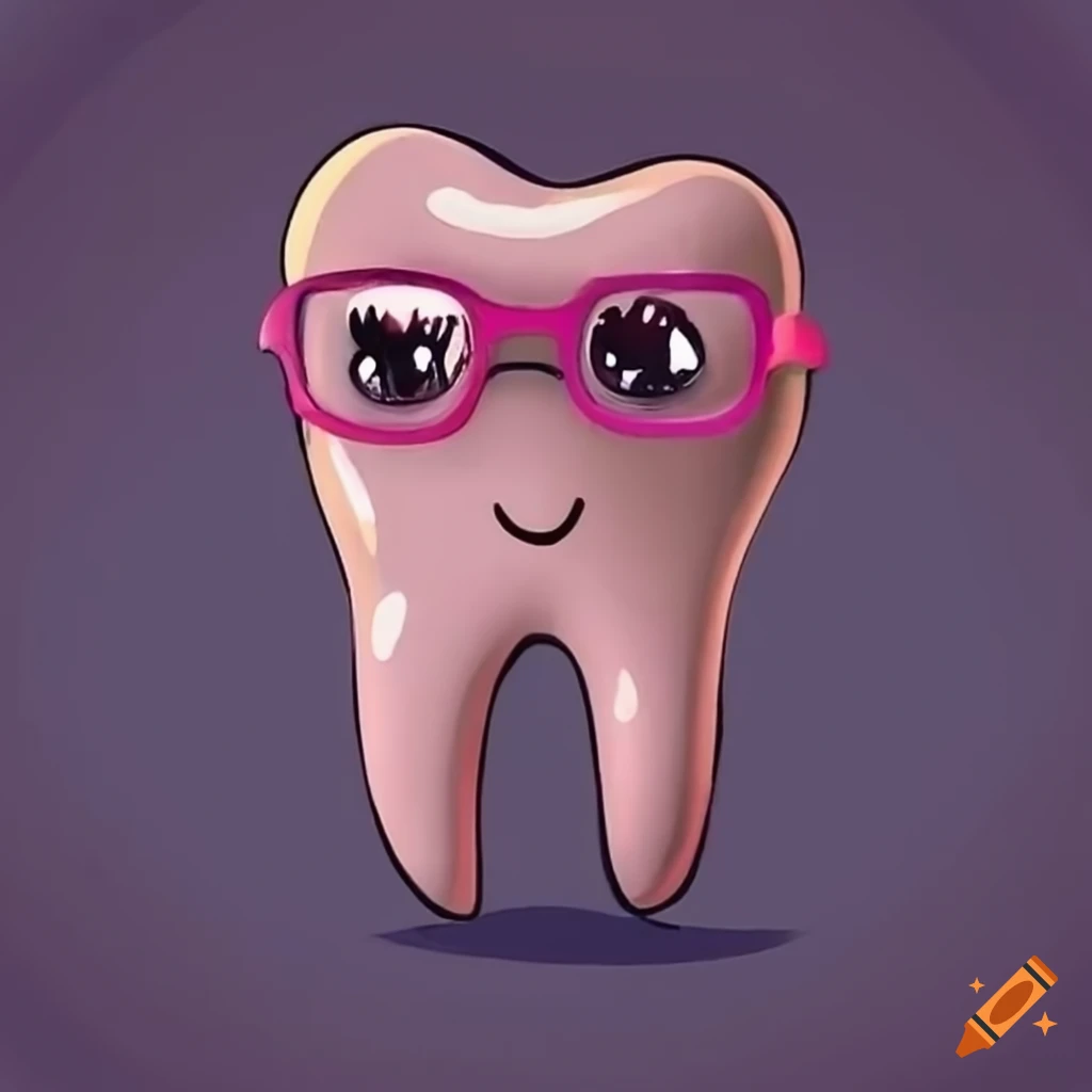 cute tooth with pink glasses