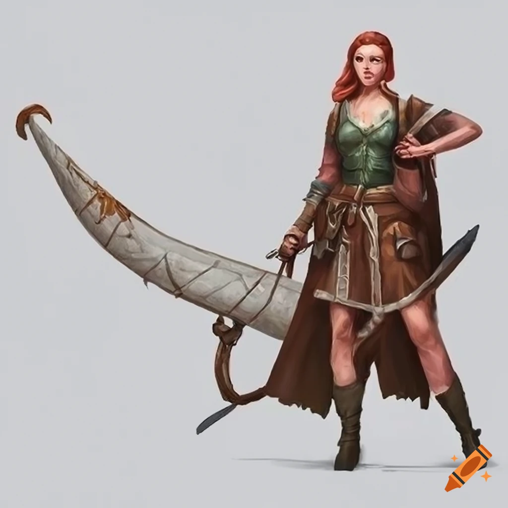 fantasy artwork of a female fisherman with a harpoon