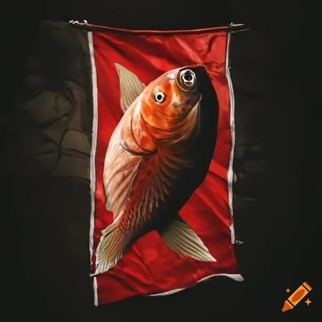Flag with a carp waving outside a store on Craiyon