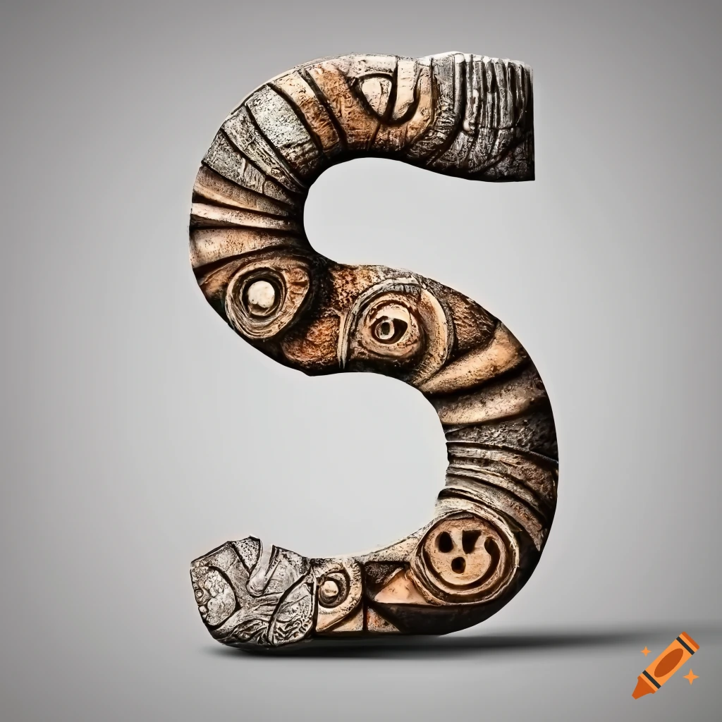 ultra realistic stone letter A with African masks patterns