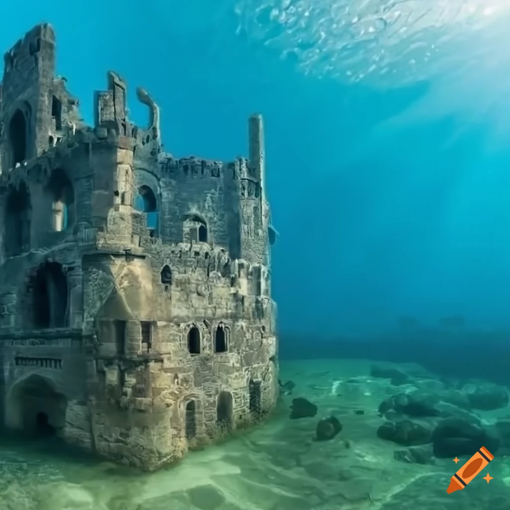 Realistic underwater castle ruins