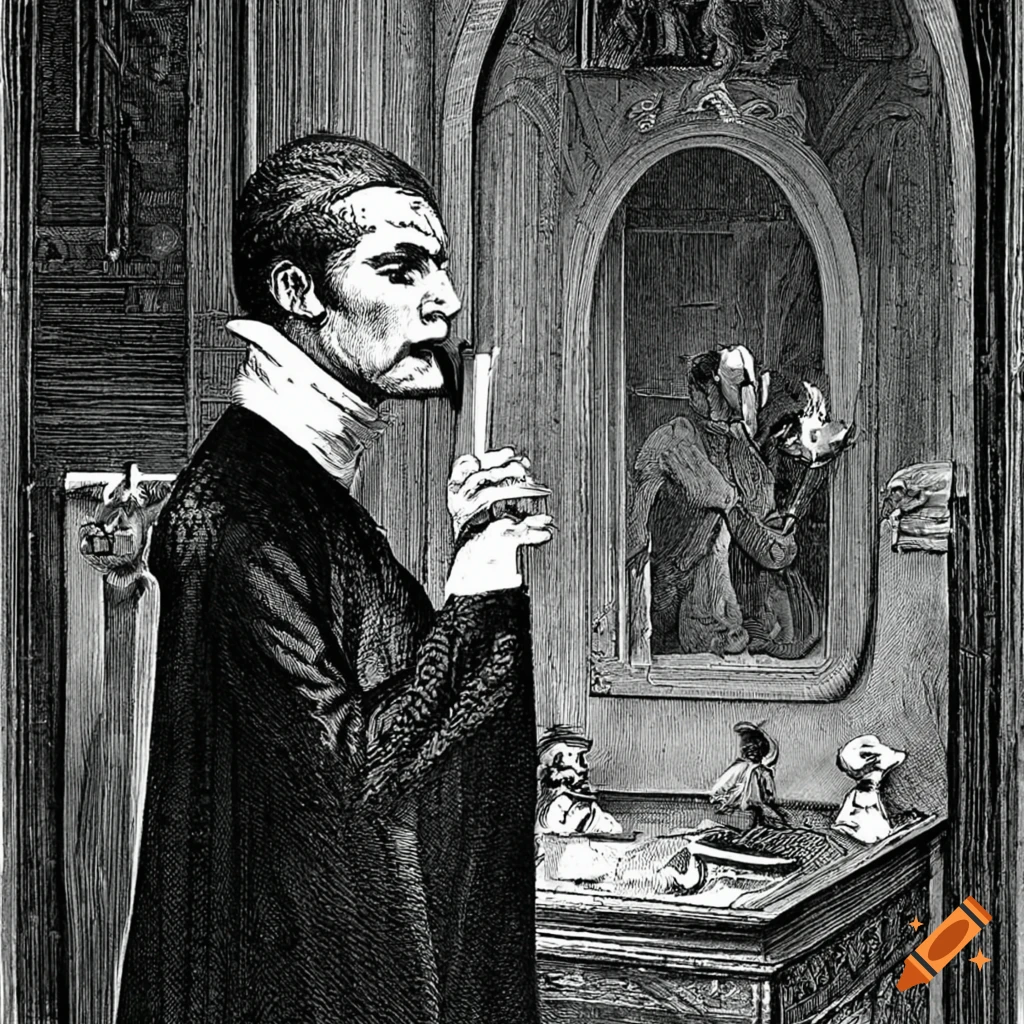 Scene from dracula with count dracula behind jonathan harker on Craiyon