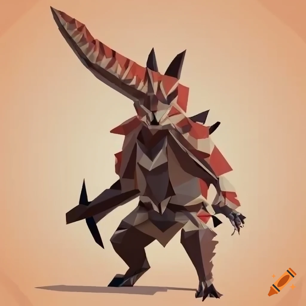 low-poly style monster hunter artwork