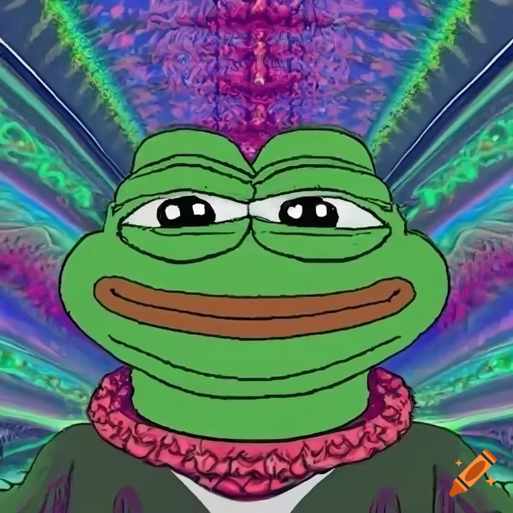 Pepe the frog with a colorful fractal background