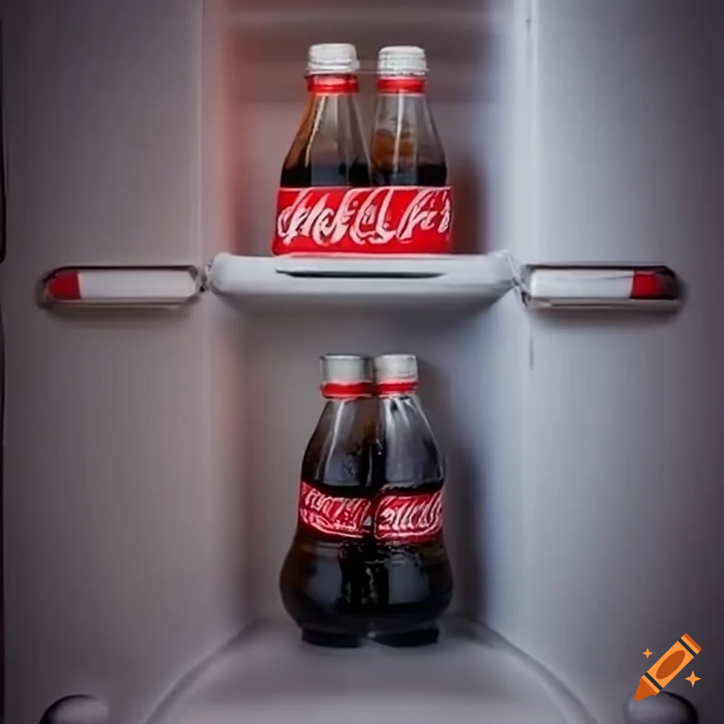 Coca cola bottles in a fridge on Craiyon