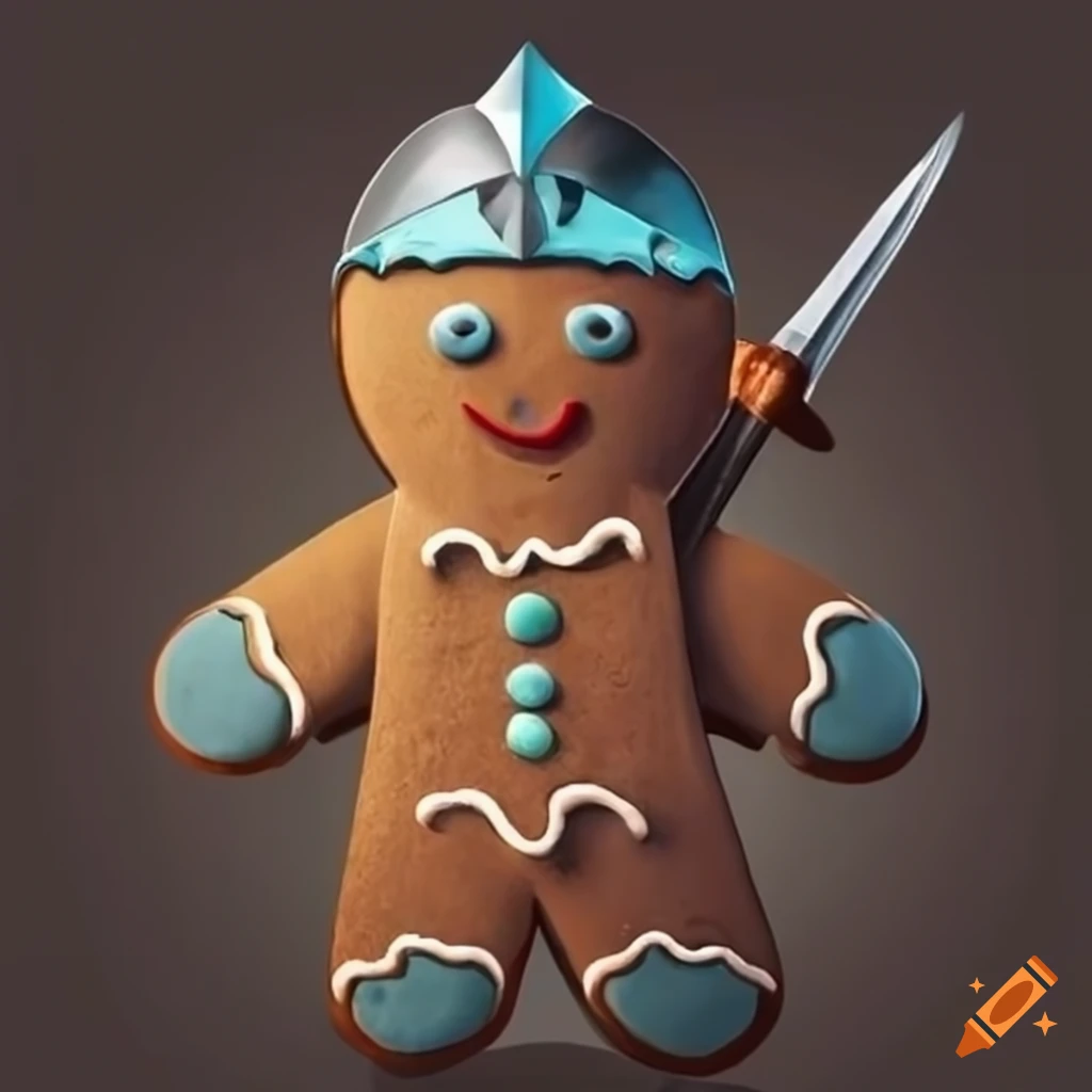 Gingerbread man dressed as knight with sword
