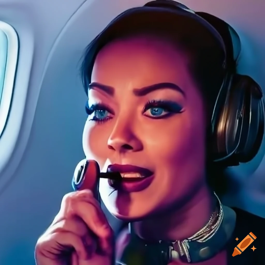 Flight attendant speaking on a passenger jet