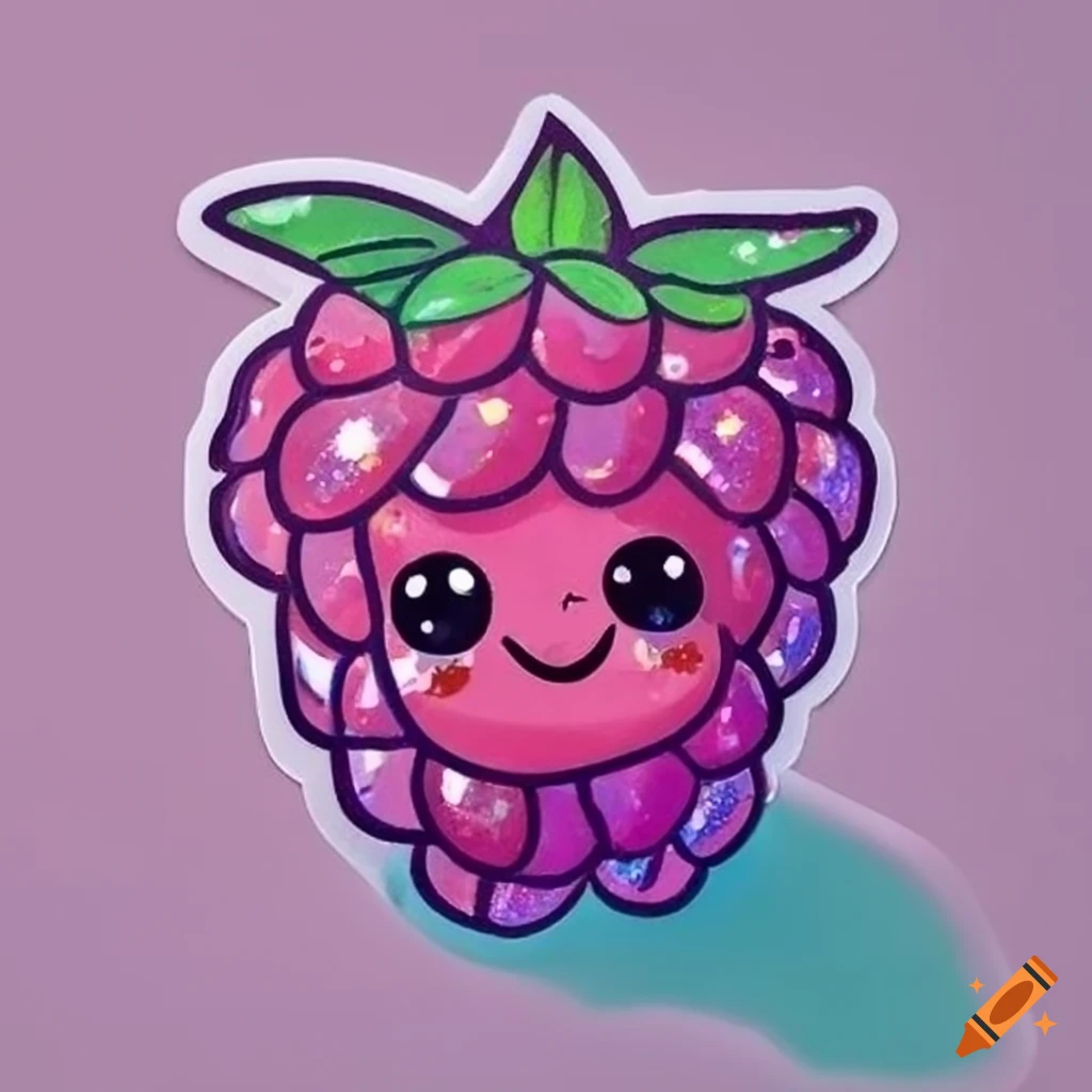 Kawaii sticker of a sparkling raspberry on Craiyon