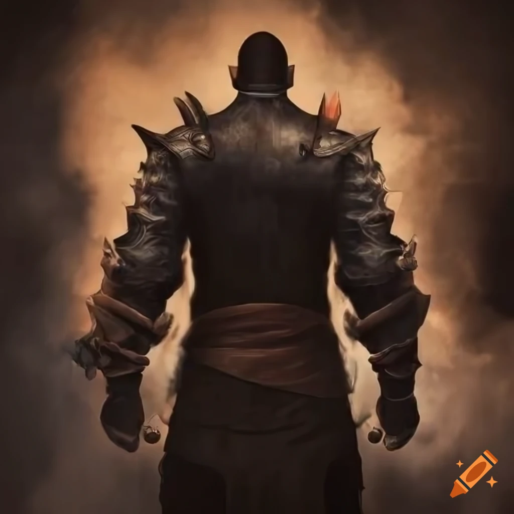 smokey background with a blacksmith in epic Castlevania design