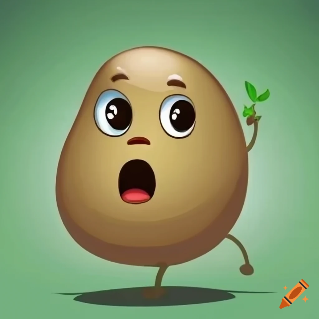 cartoon potato with a sprout and shocked expression