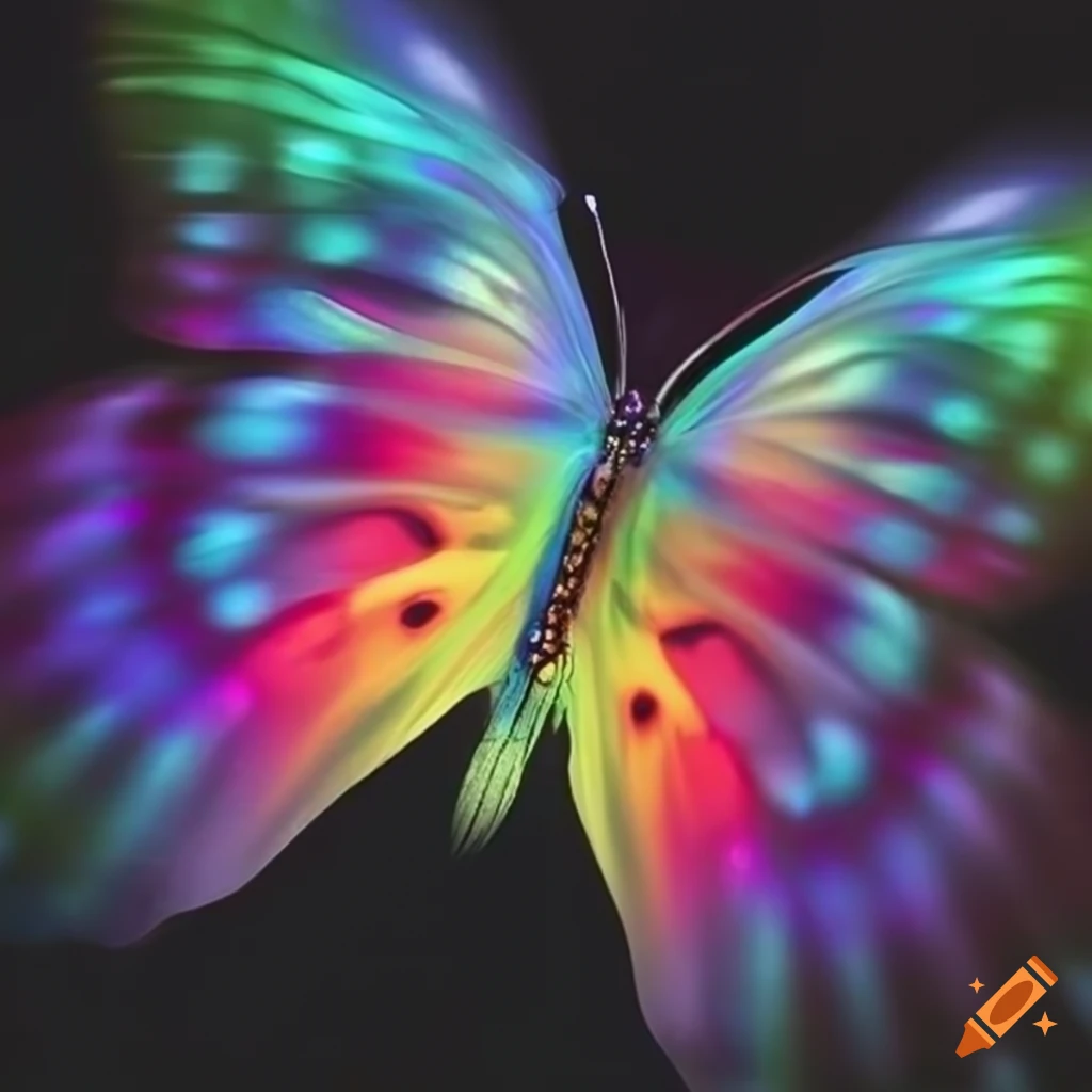 Vibrant butterfly with glowing aura on black background on Craiyon