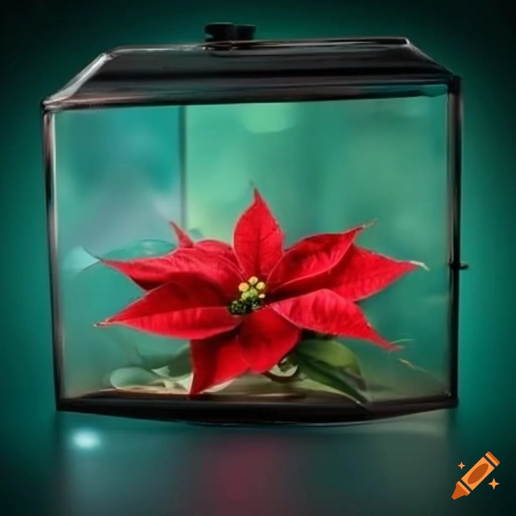digital artwork of mistletoe and poinsettia in a glass box
