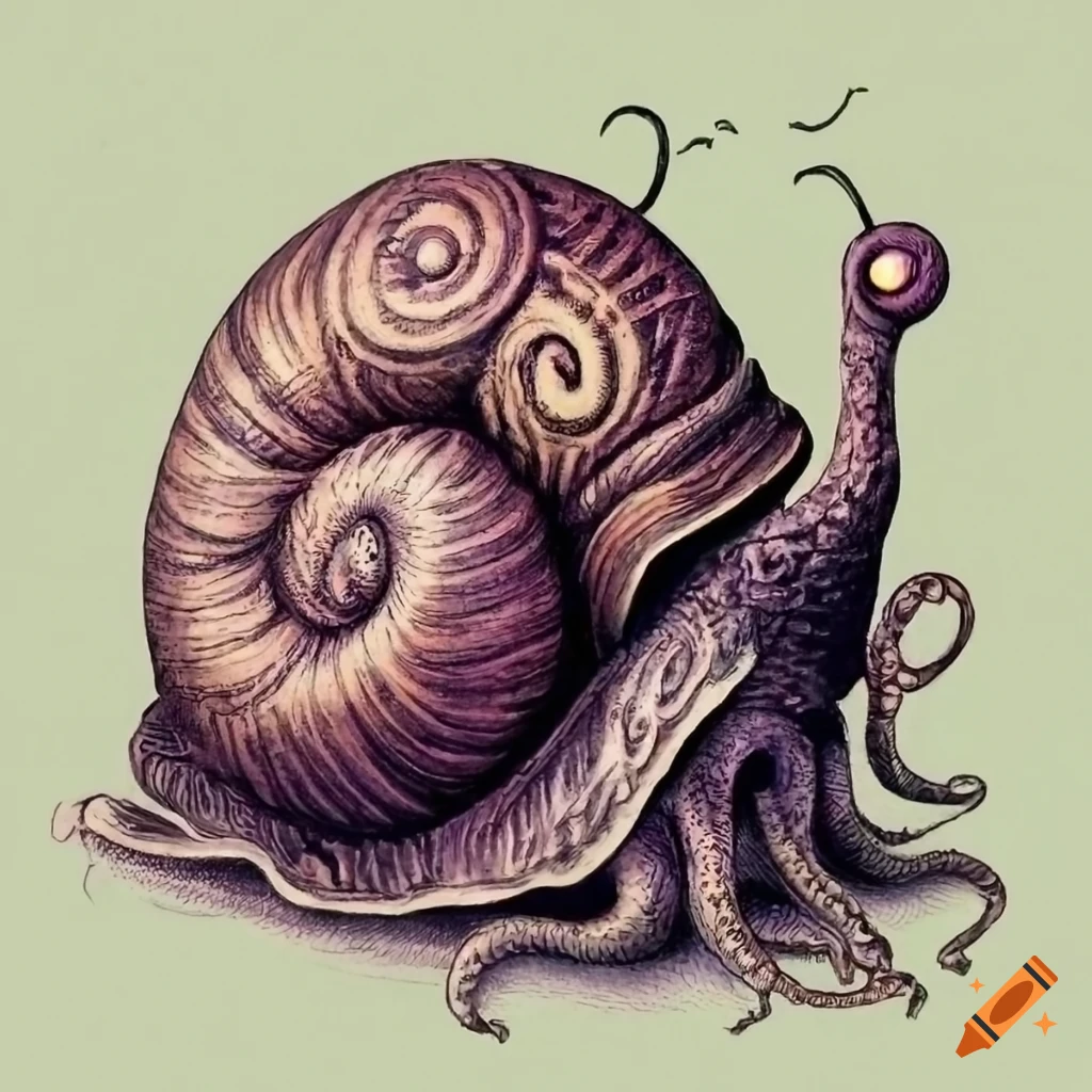 etching of a snail Cthulhu creature