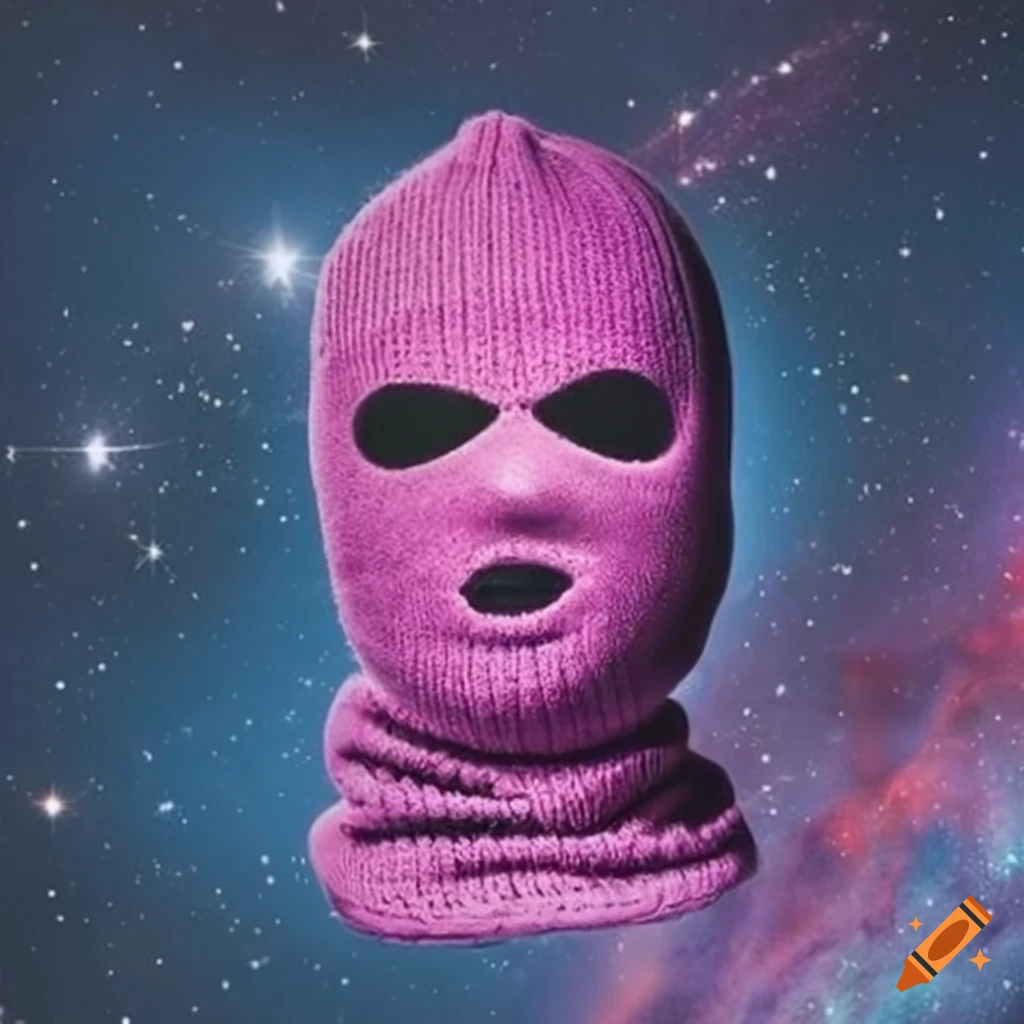 Floating pink ski mask in outer space on Craiyon