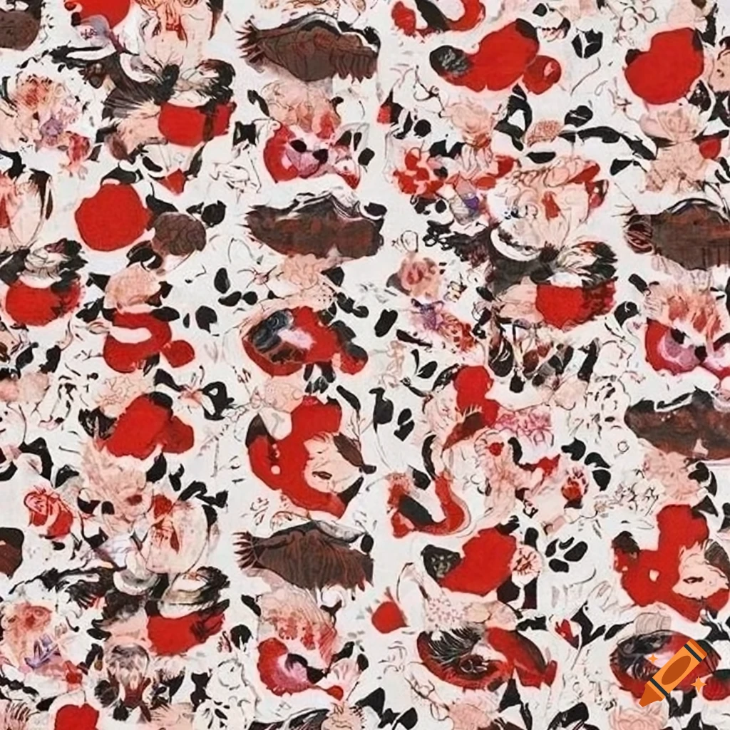 Repeating rabbit-themed japanese fabric print
