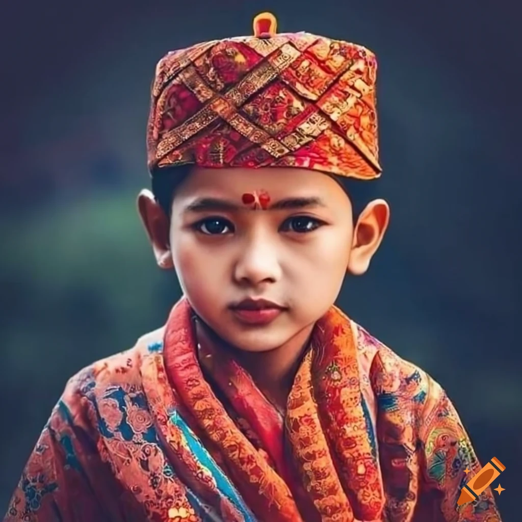 a boy wearing traditional Nepali dress
