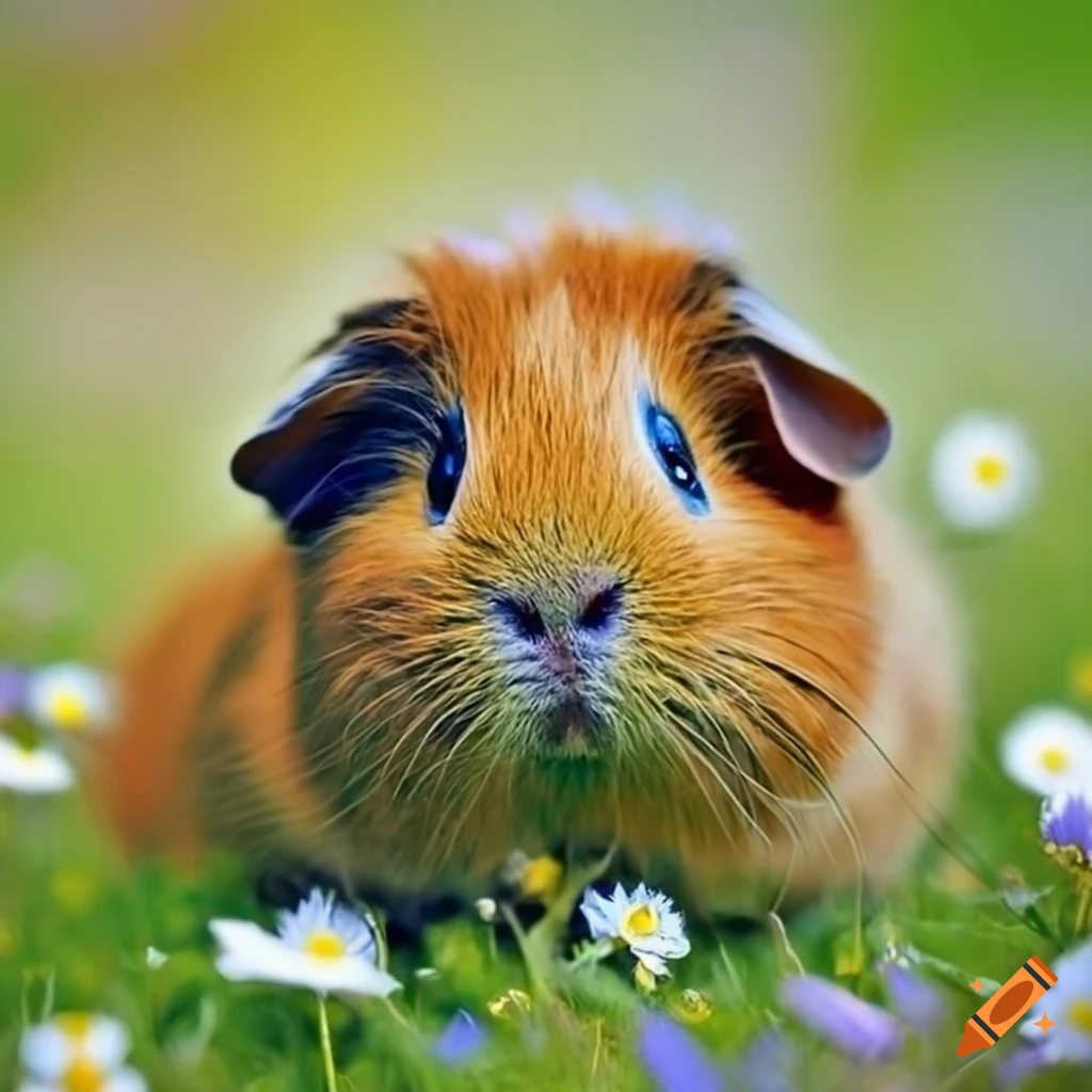 guinea pigs in a meadow of flowers