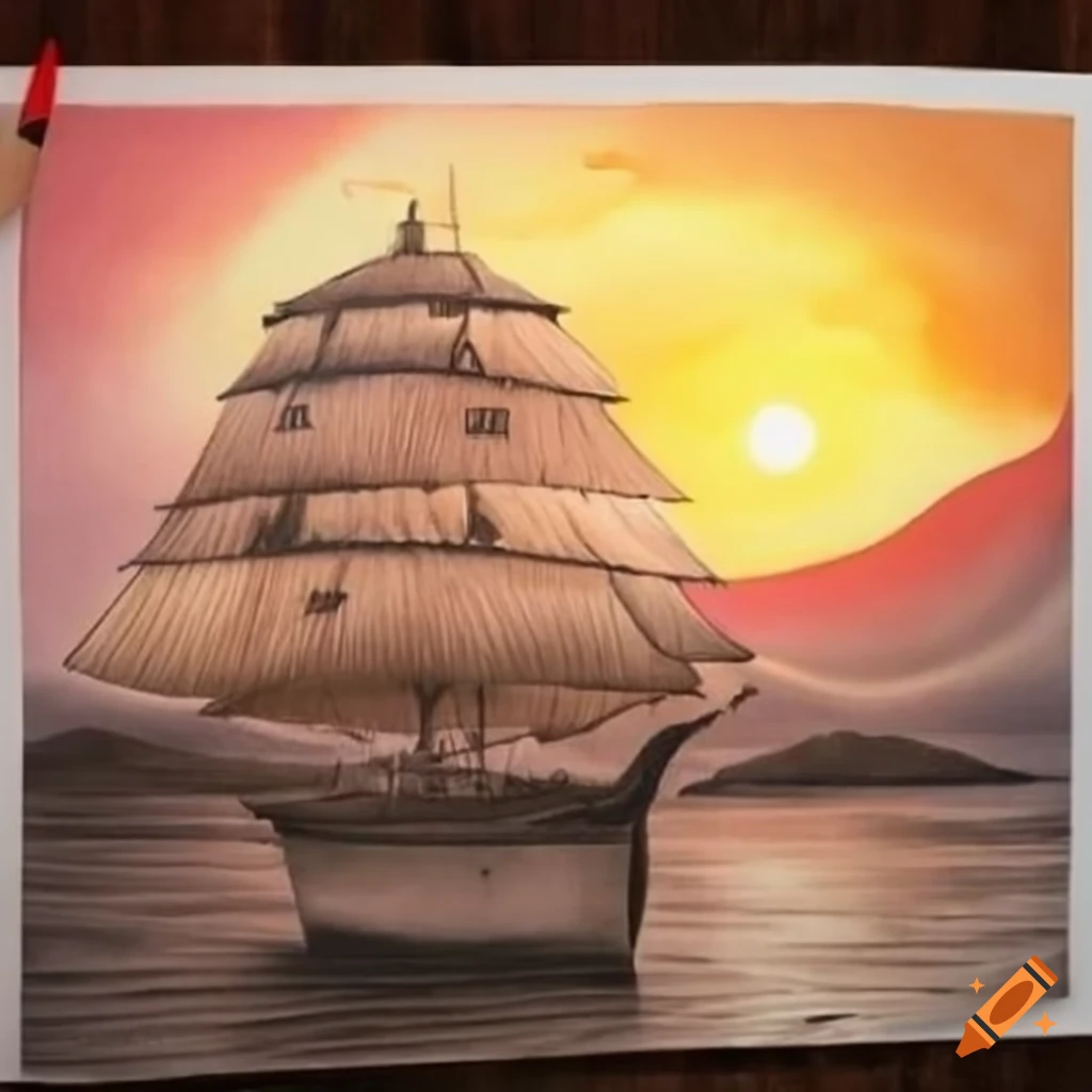realistic pencil art of an African village at sunset