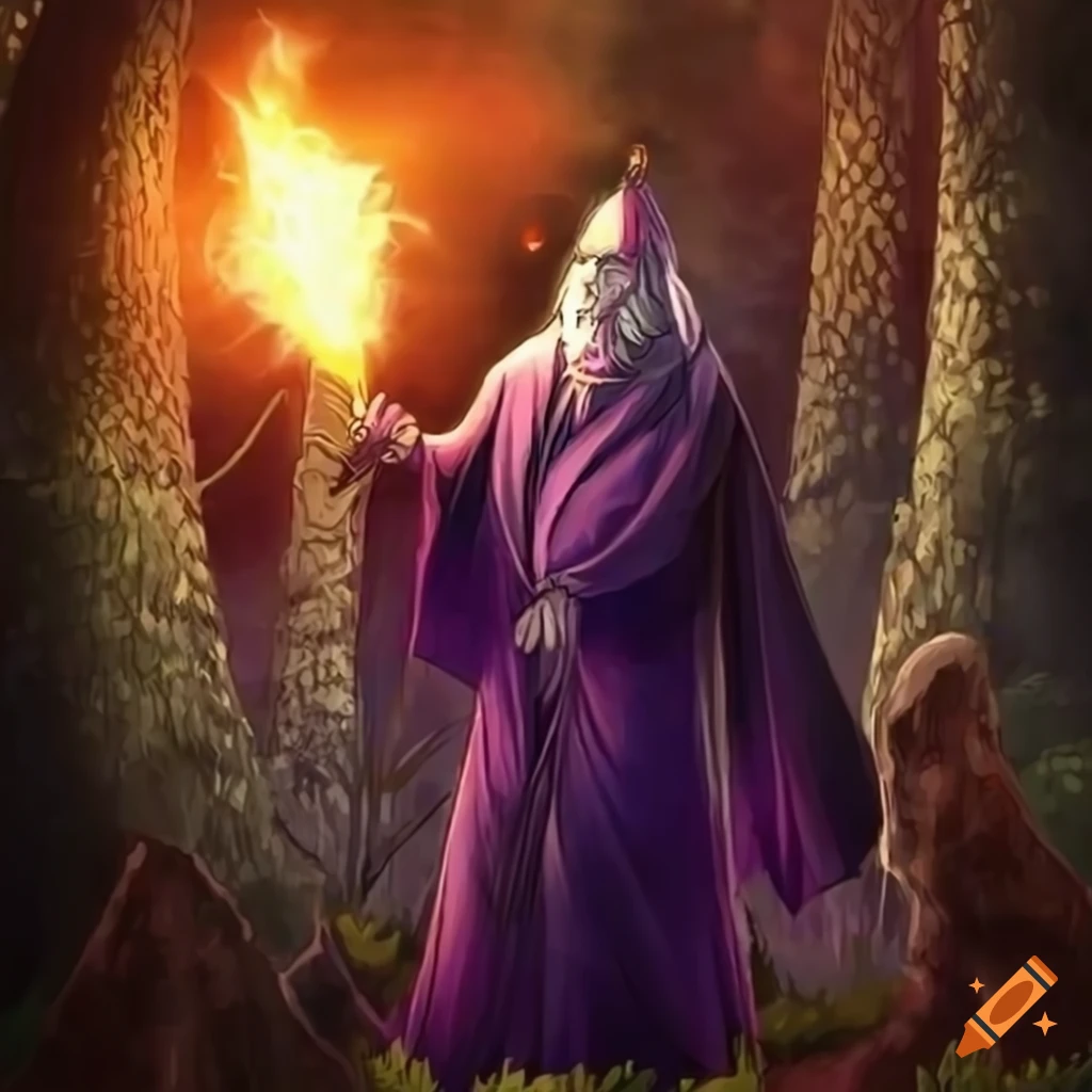 Epic fantasy illustration of a wizard using fire magic on Craiyon