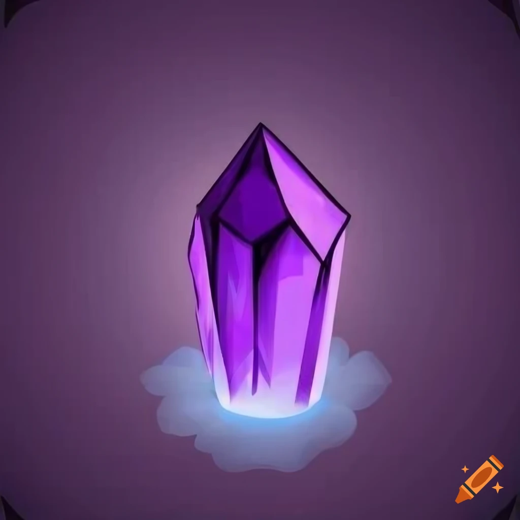 Cartoon image of a glowing purple crystal on Craiyon