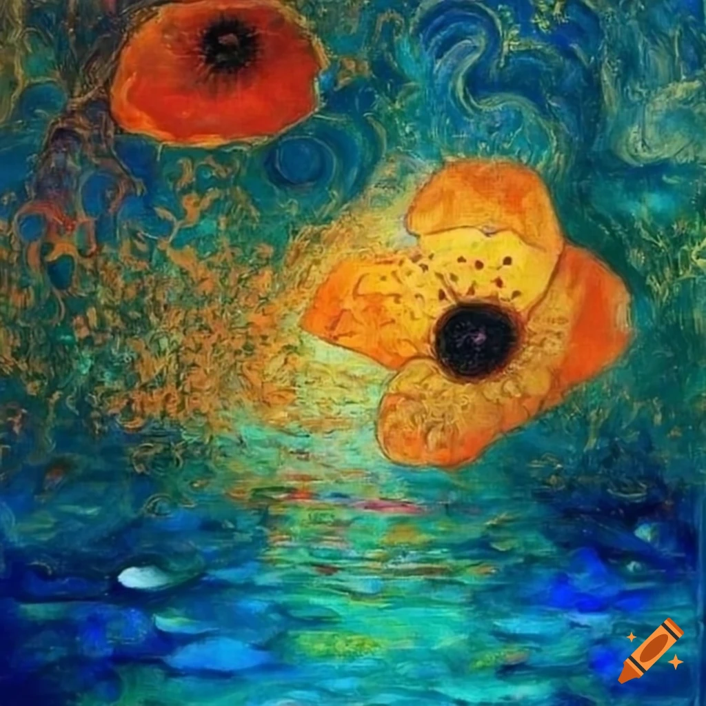 abstract marine artwork in blue colors