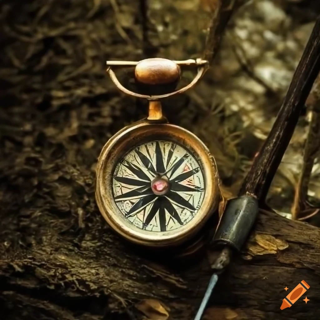 Vintage compass in the woods on Craiyon