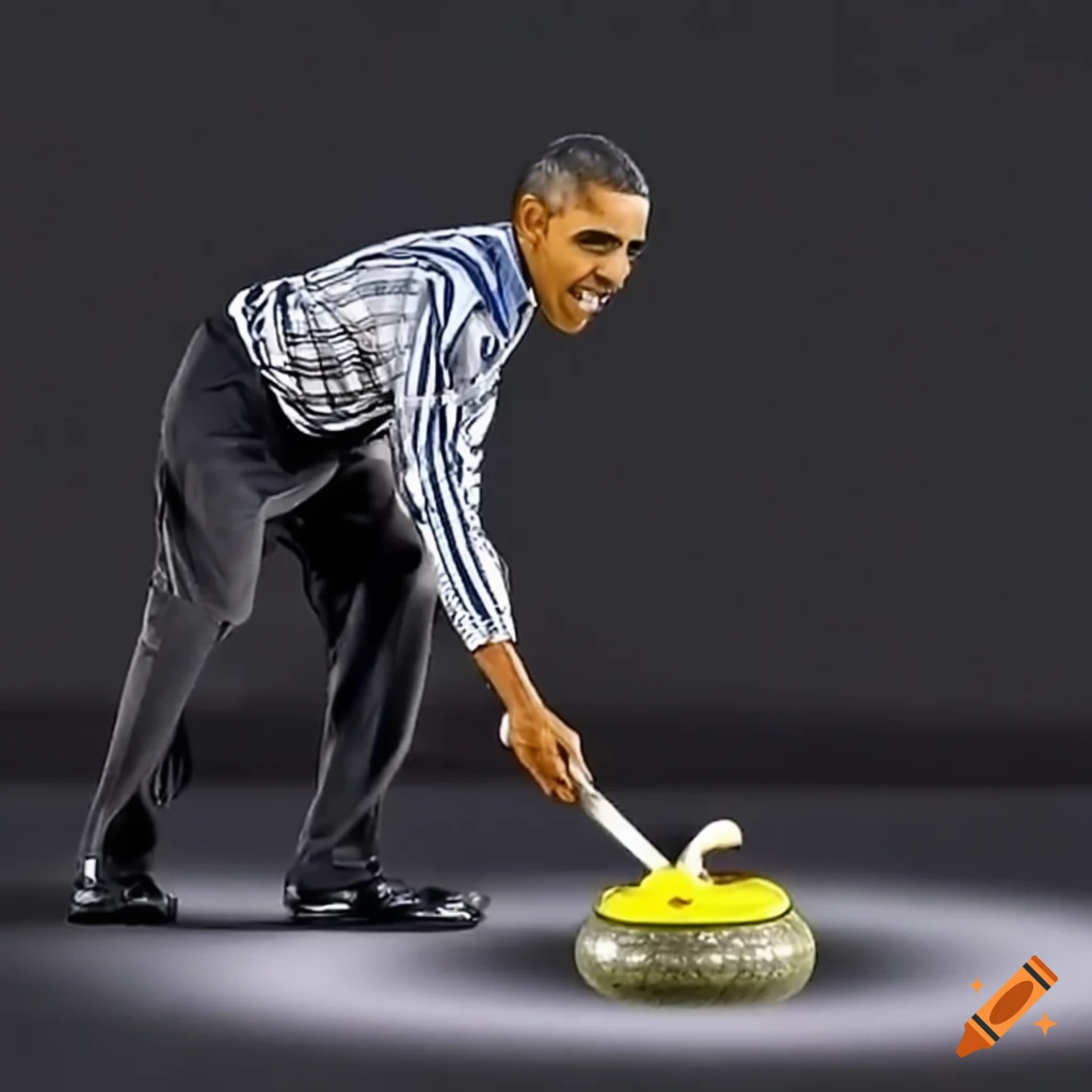 Barack obama sweeping a curling stone on Craiyon