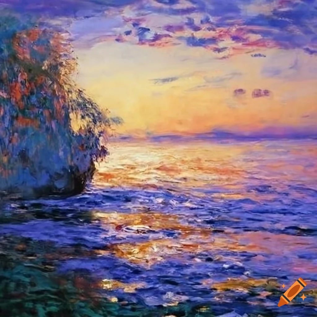 Impressionist painting of a bather at the sea on Craiyon