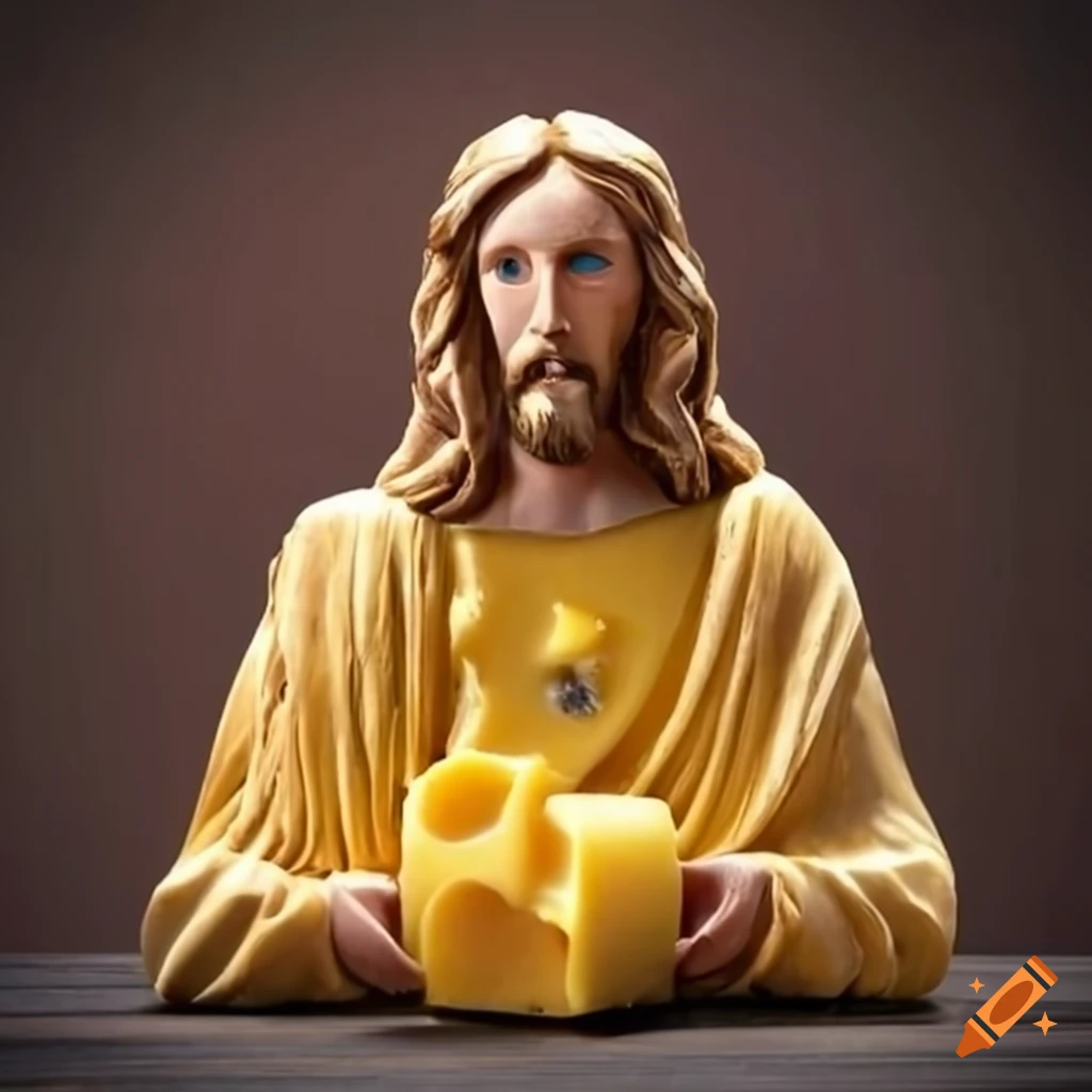Cheese sculpture of jesus on the cross on Craiyon