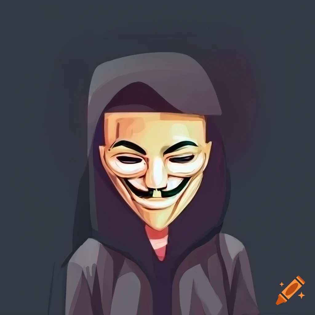 cartoon profile picture of a boy with a hacker mask in a cyber city