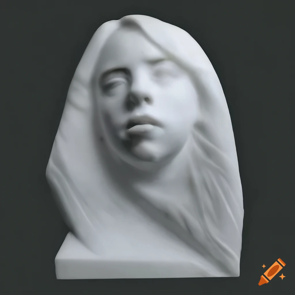 Marble sculpture of billie eilish's face and neck on Craiyon