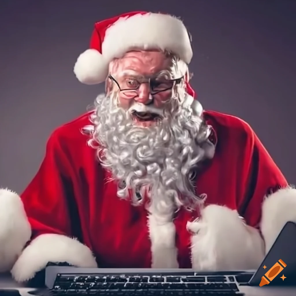 Santa claus checking his list on a computer