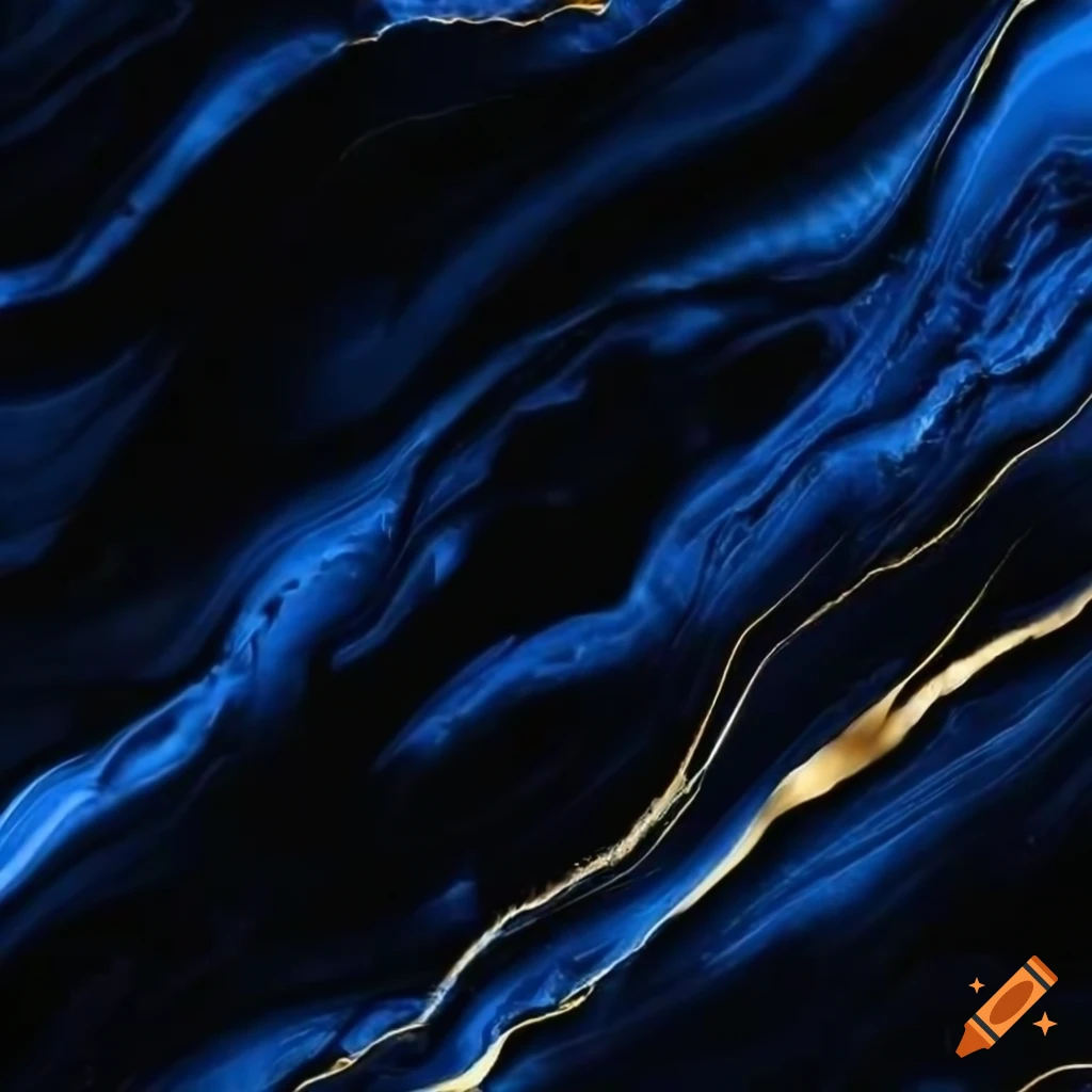 Abstract black and blue marble background with golden accents