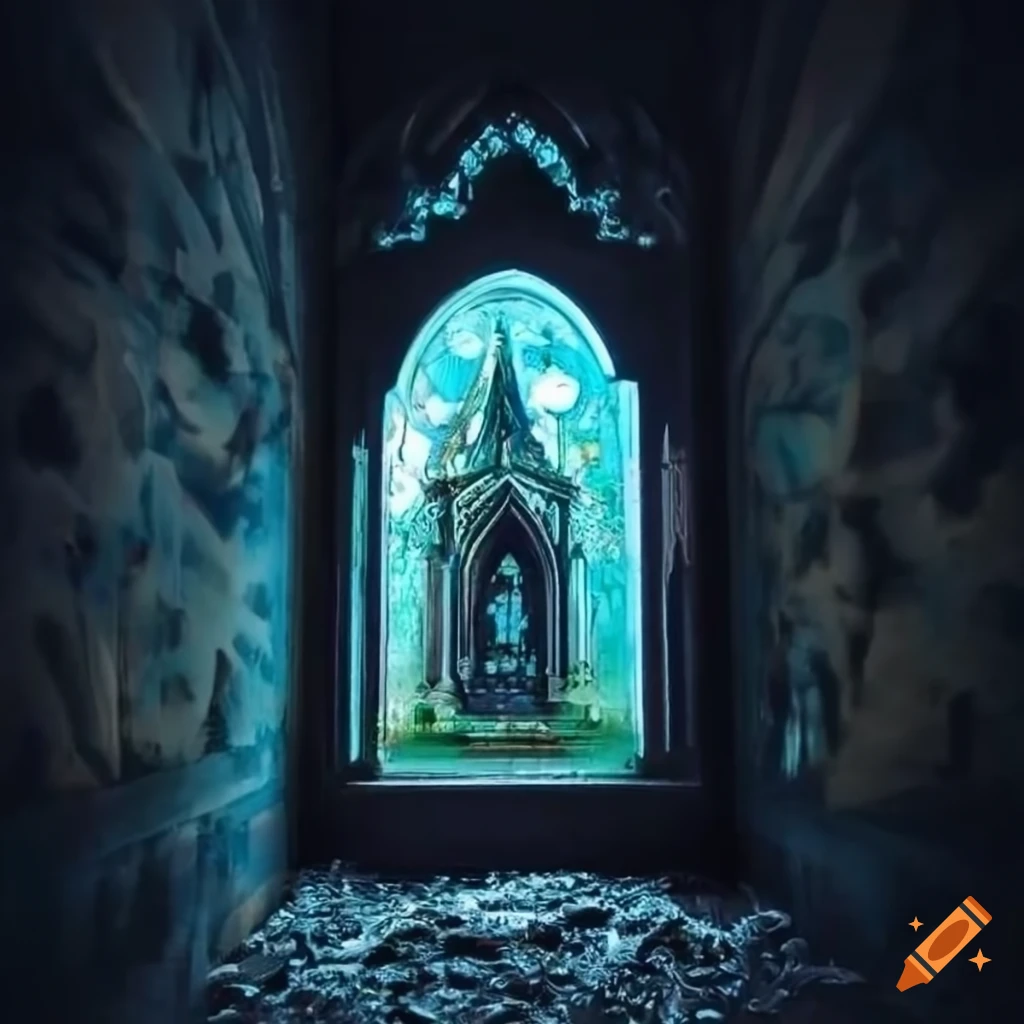 Intricate shadowbox art of a decaying church