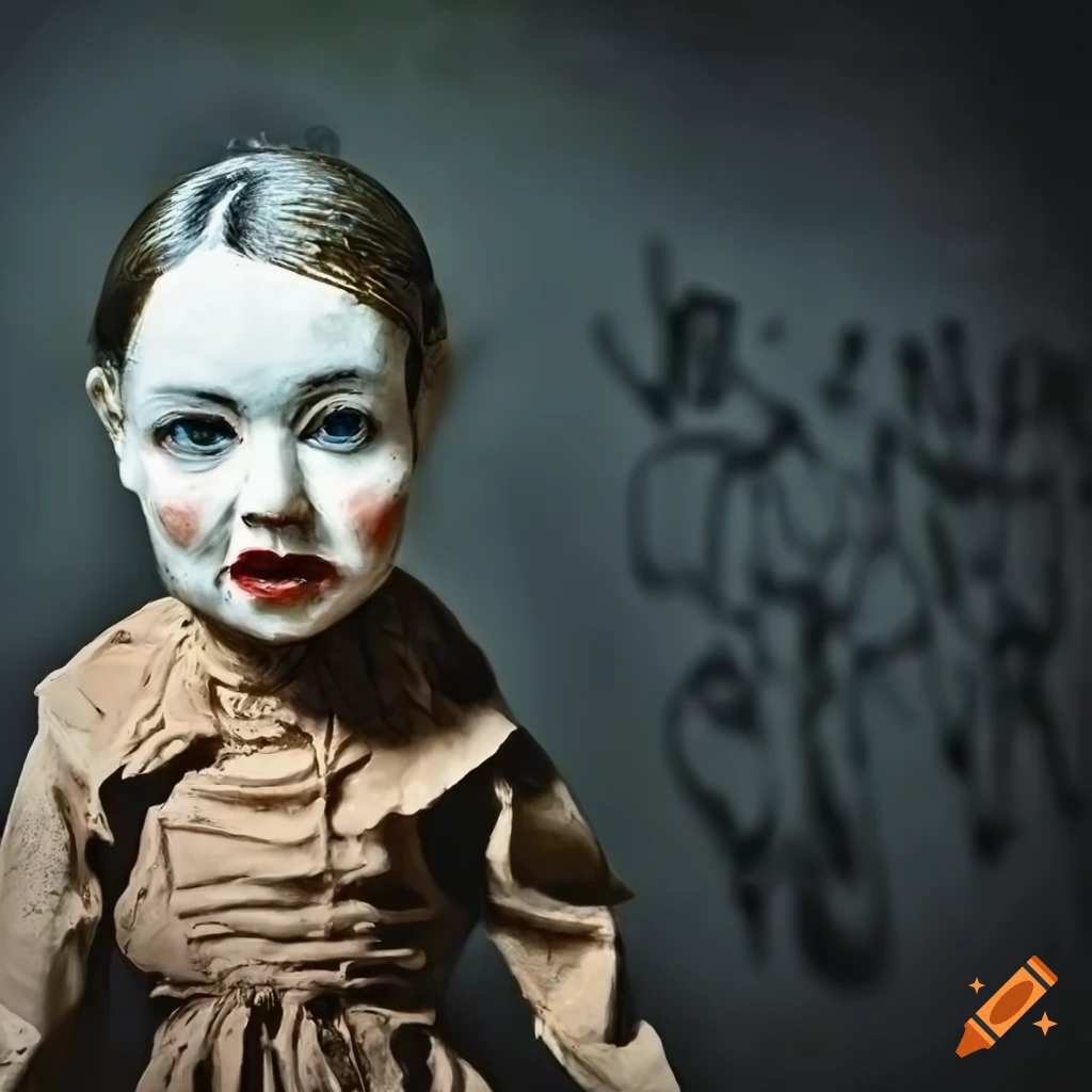 Surreal paper mache sculpture of a shy young woman on Craiyon