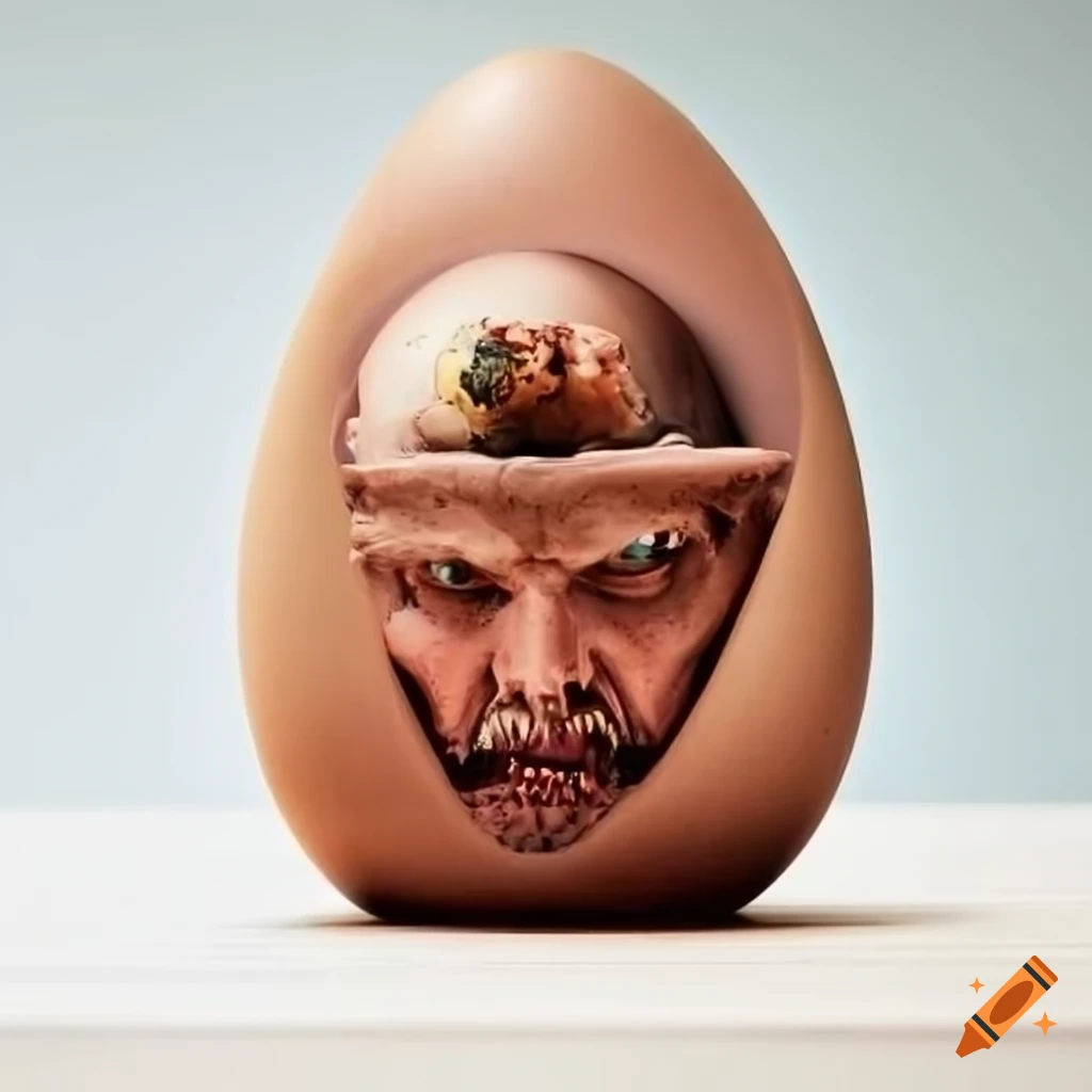 sculpture of bearded man in a deviled egg