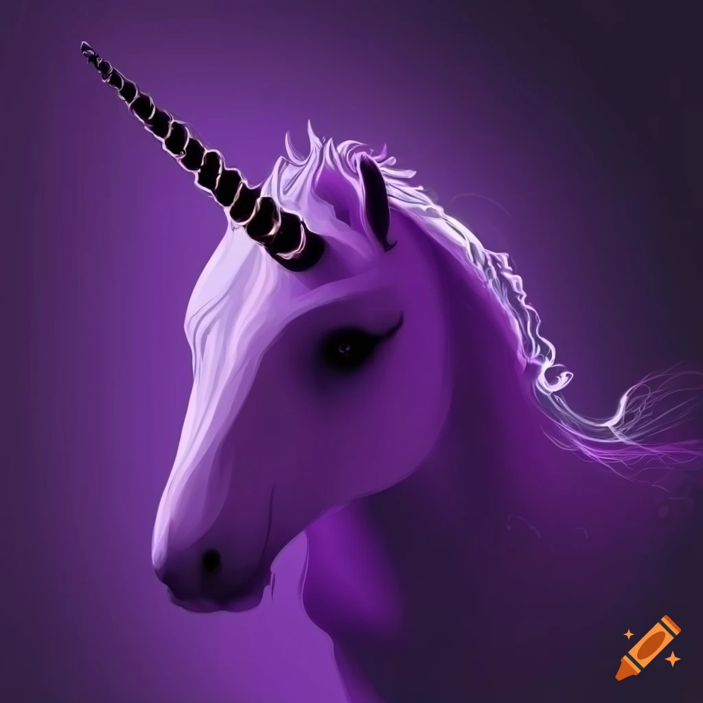 Silhouette of a mystical purple unicorn on Craiyon