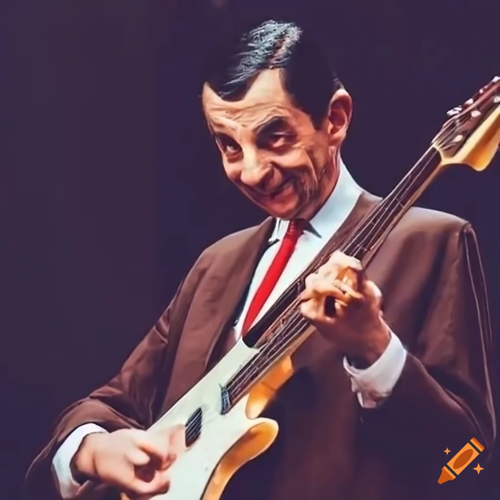 live concert of Mr Bean playing electric guitar