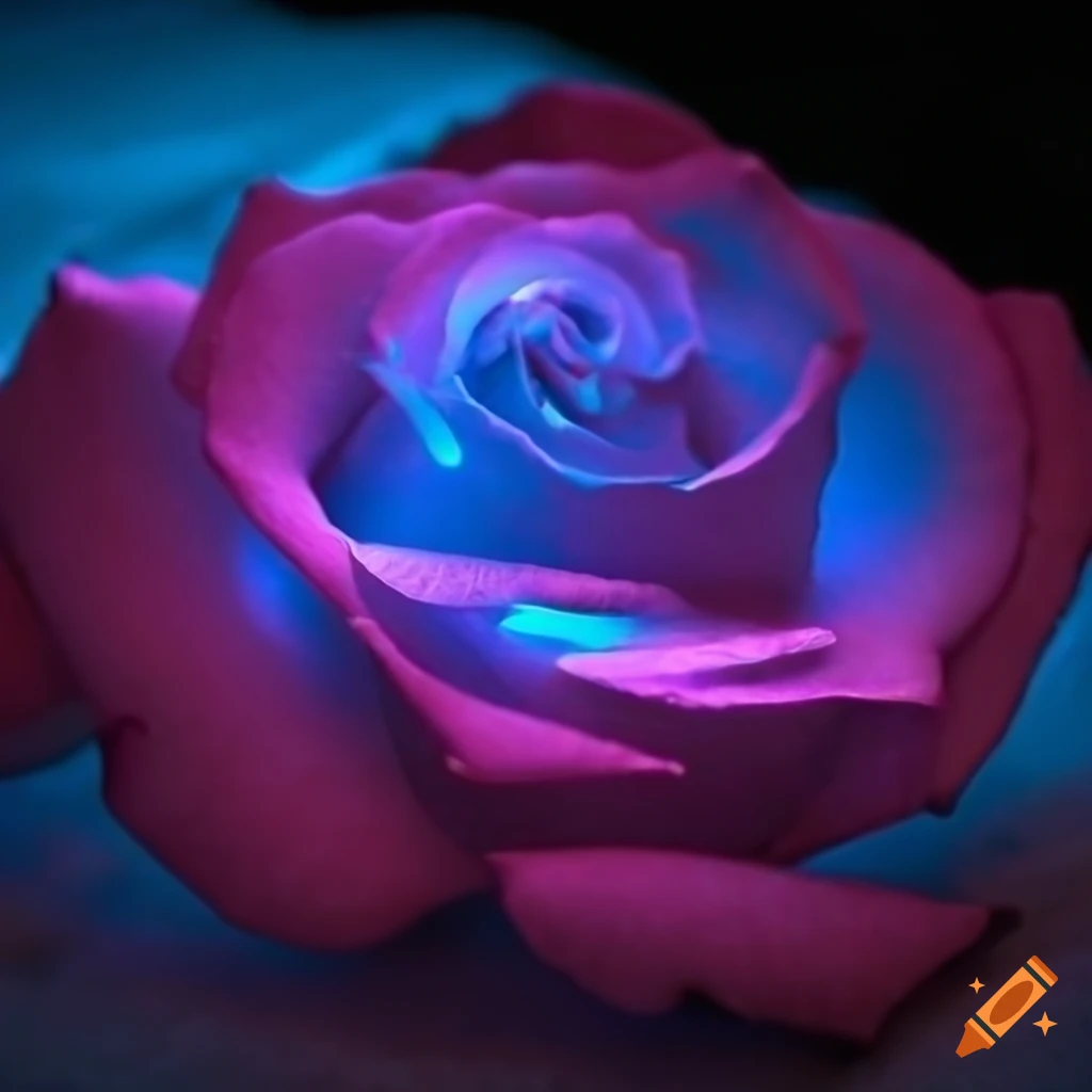 Close up of a bioluminescent rose in a vase