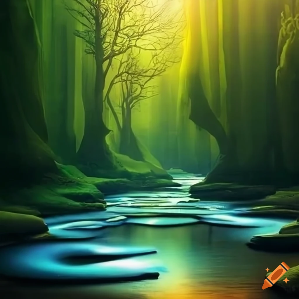 intricate labyrinth surrounded by a mystical river