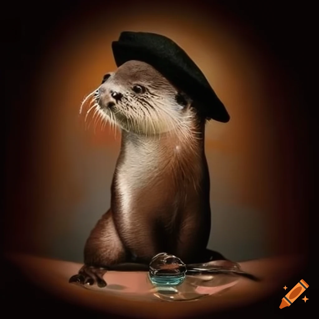 acrylic painting of a fashionable otter with a cocktail