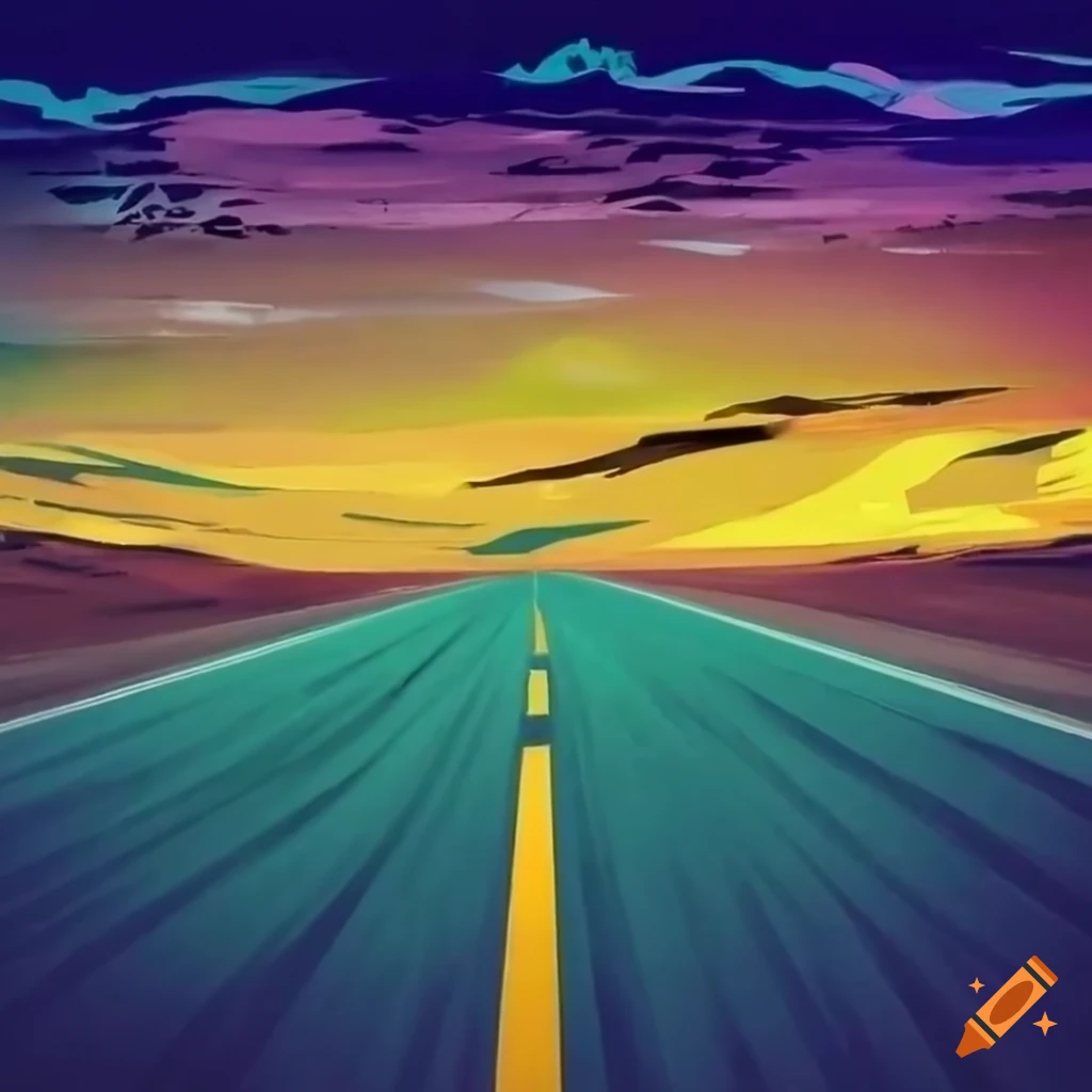 artwork of a desolate highway with a musical touch