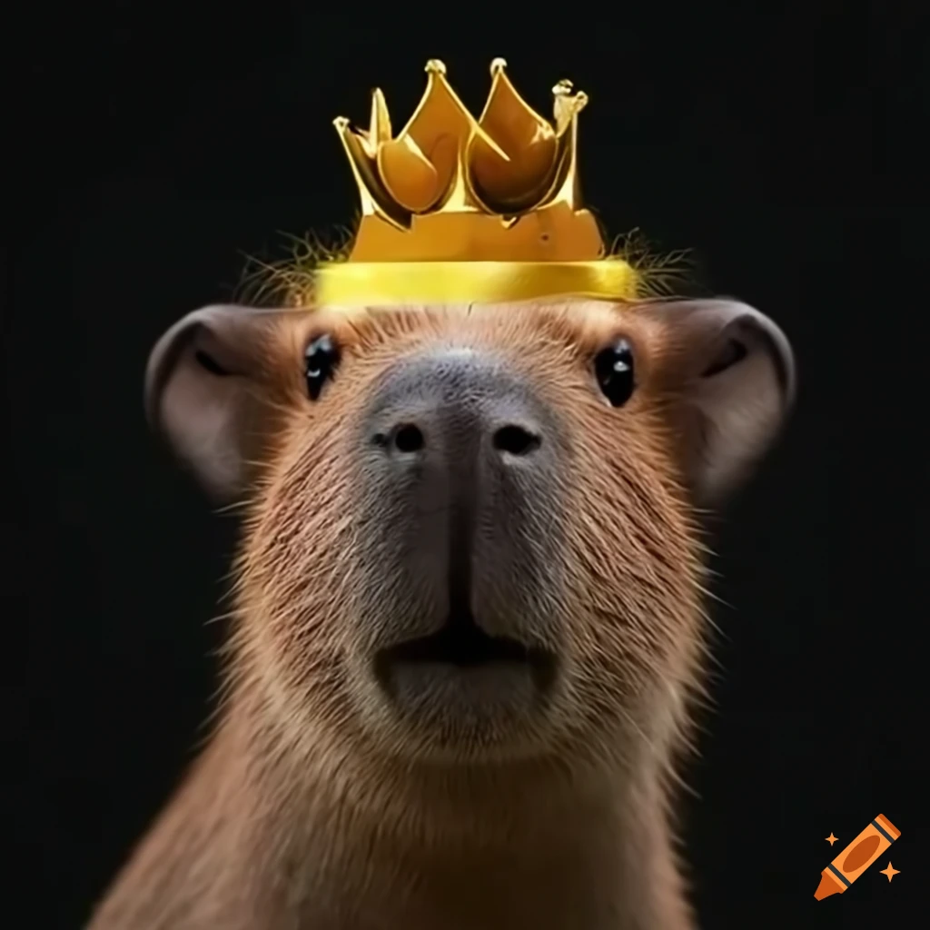 Cute capybara wearing a golden crown