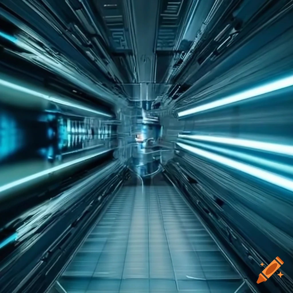 sleek spy navigating through futuristic corridor