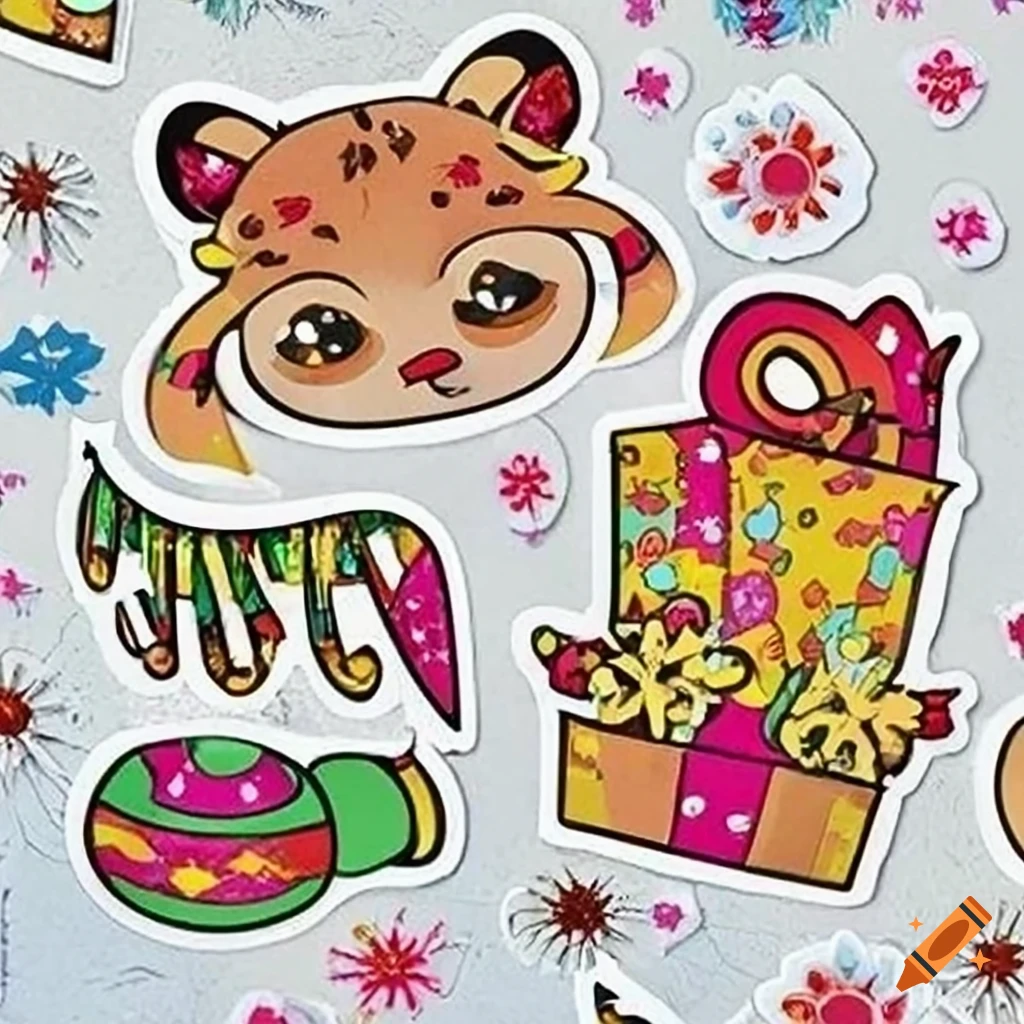 Festive new year's stickers for decoration on Craiyon