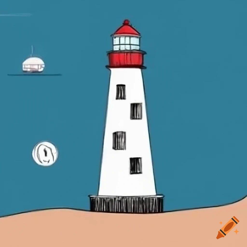 hand-drawn lighthouse against a beautiful backdrop