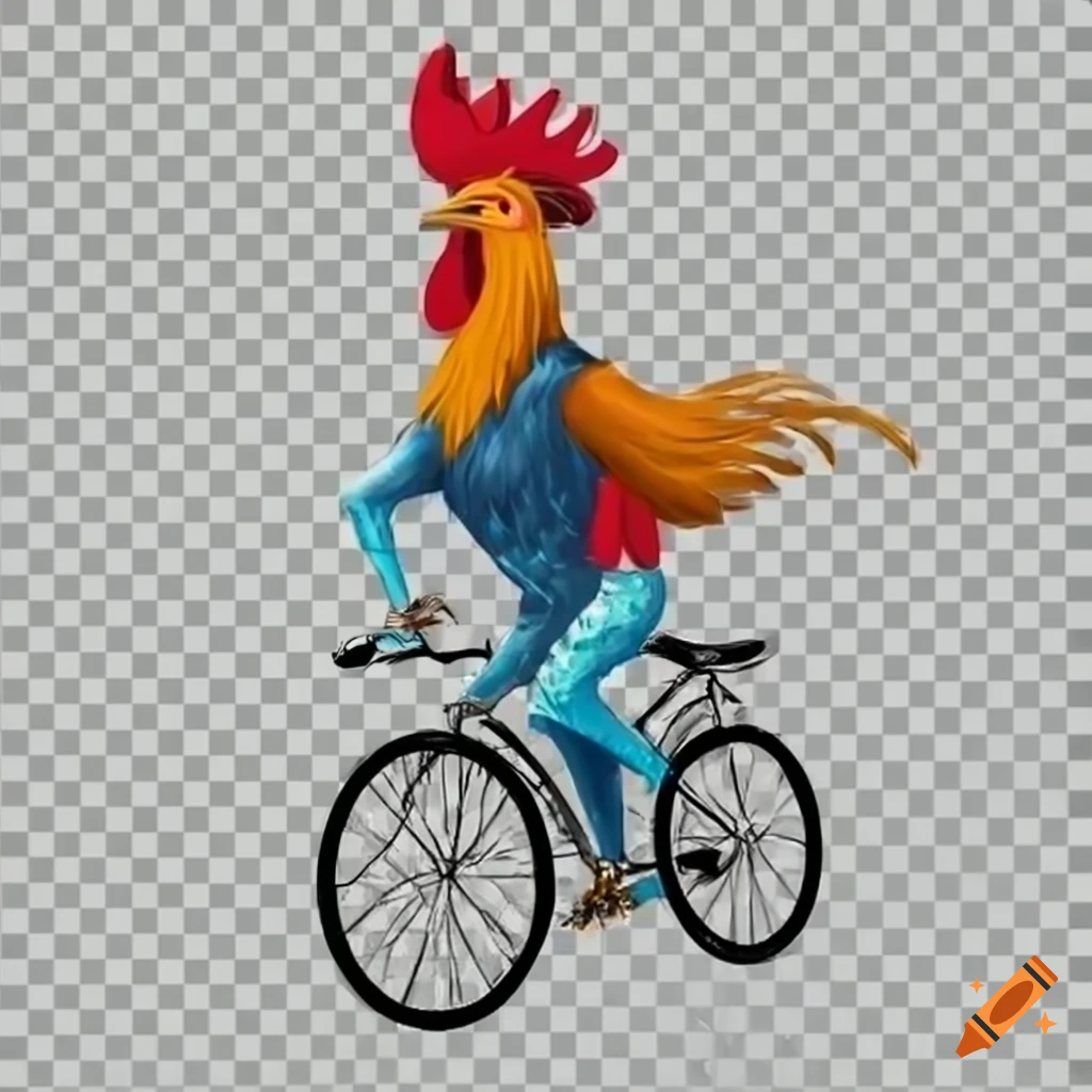 Funny rooster riding a bicycle on Craiyon