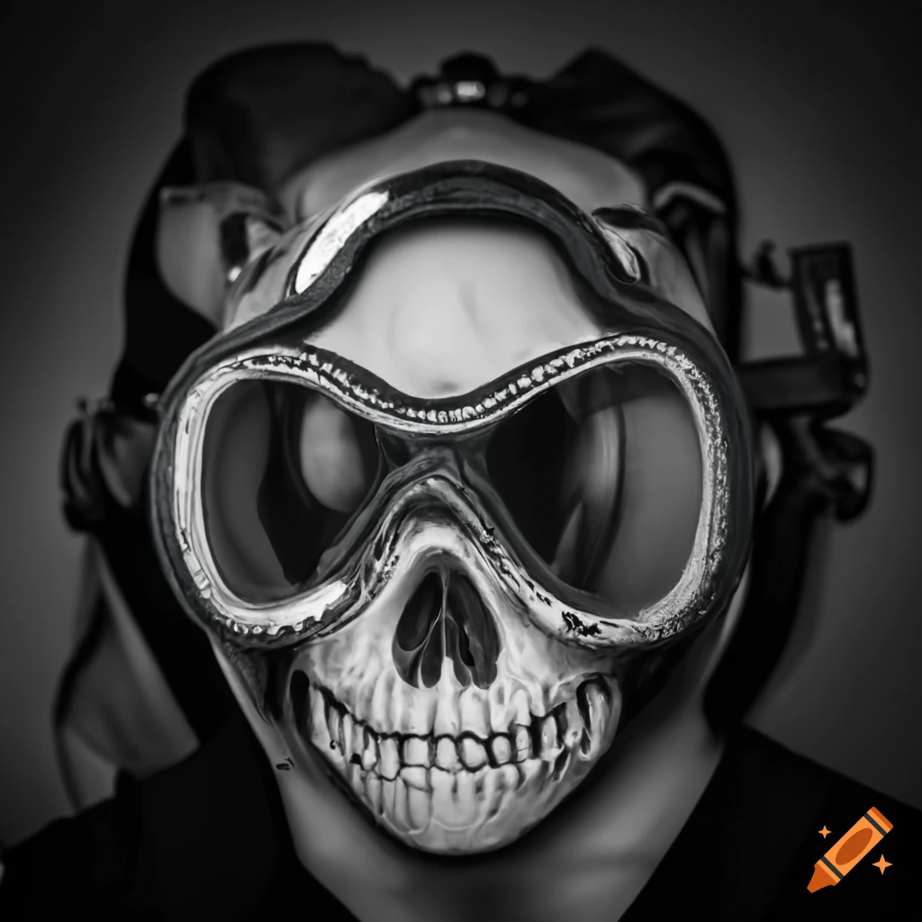 skull wearing a dive mask