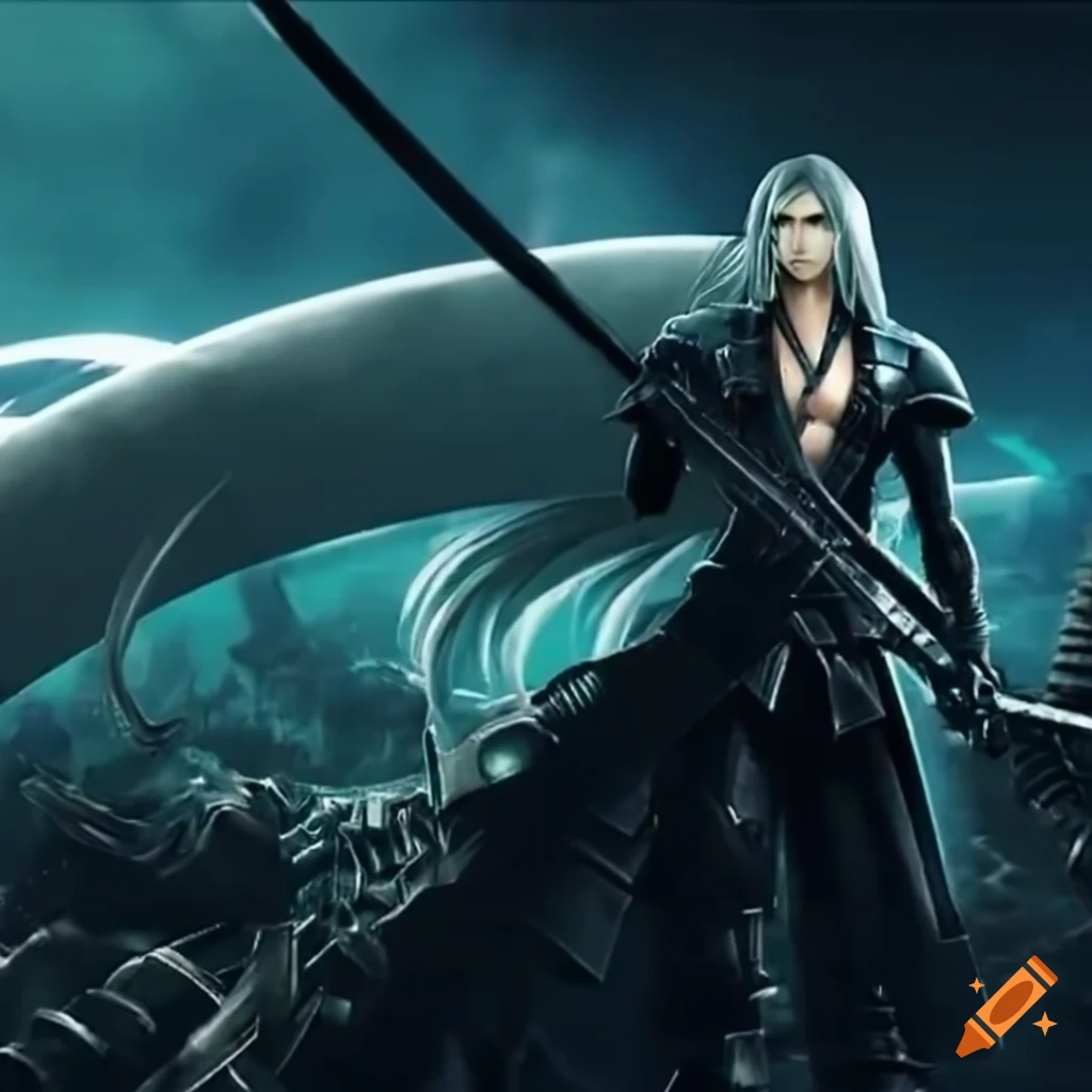 epic artwork of Sephiroth using destructive powers