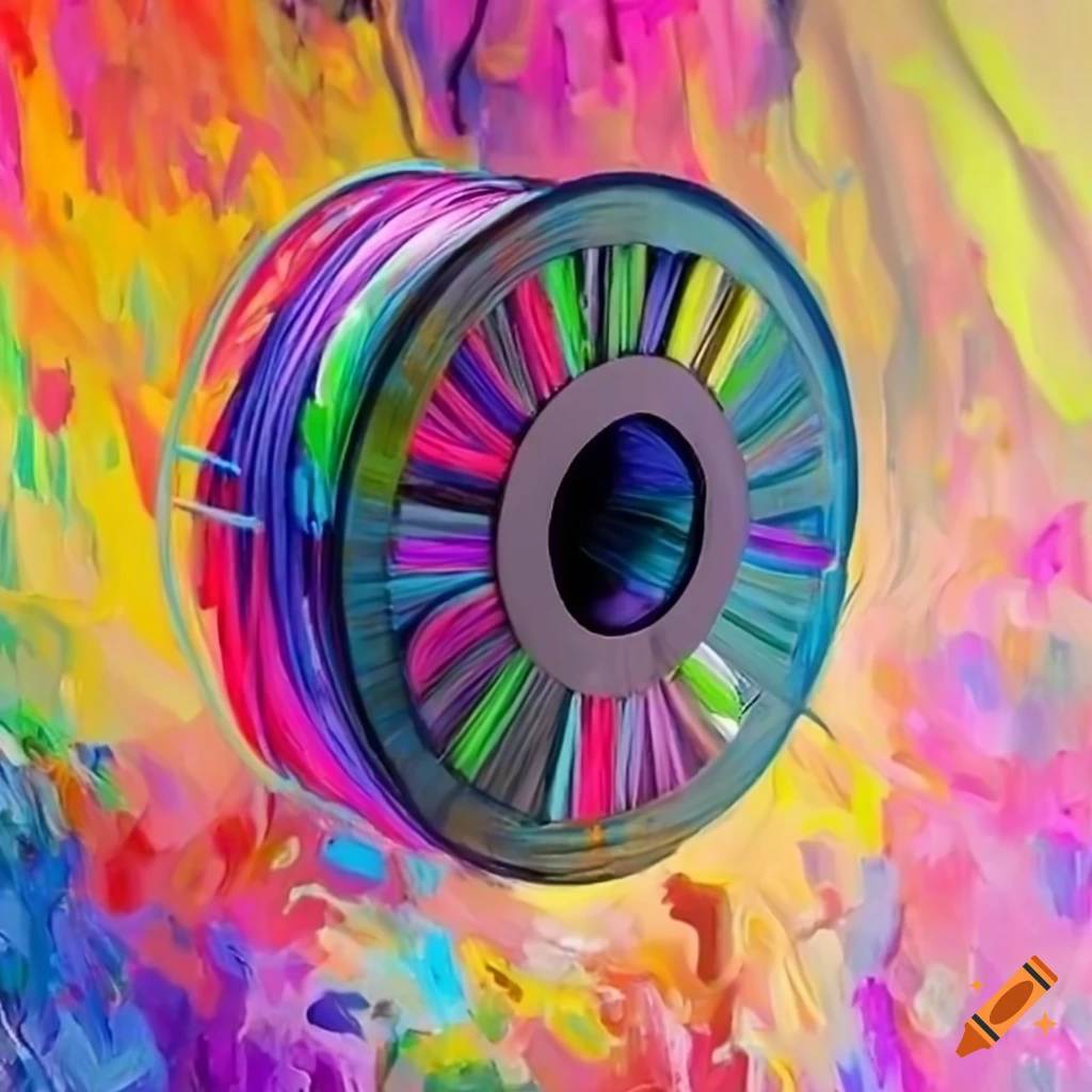 Impressionist painting of colorful 3d printer filament spool
